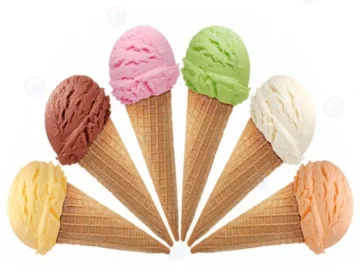 ice cream cones in different flavors